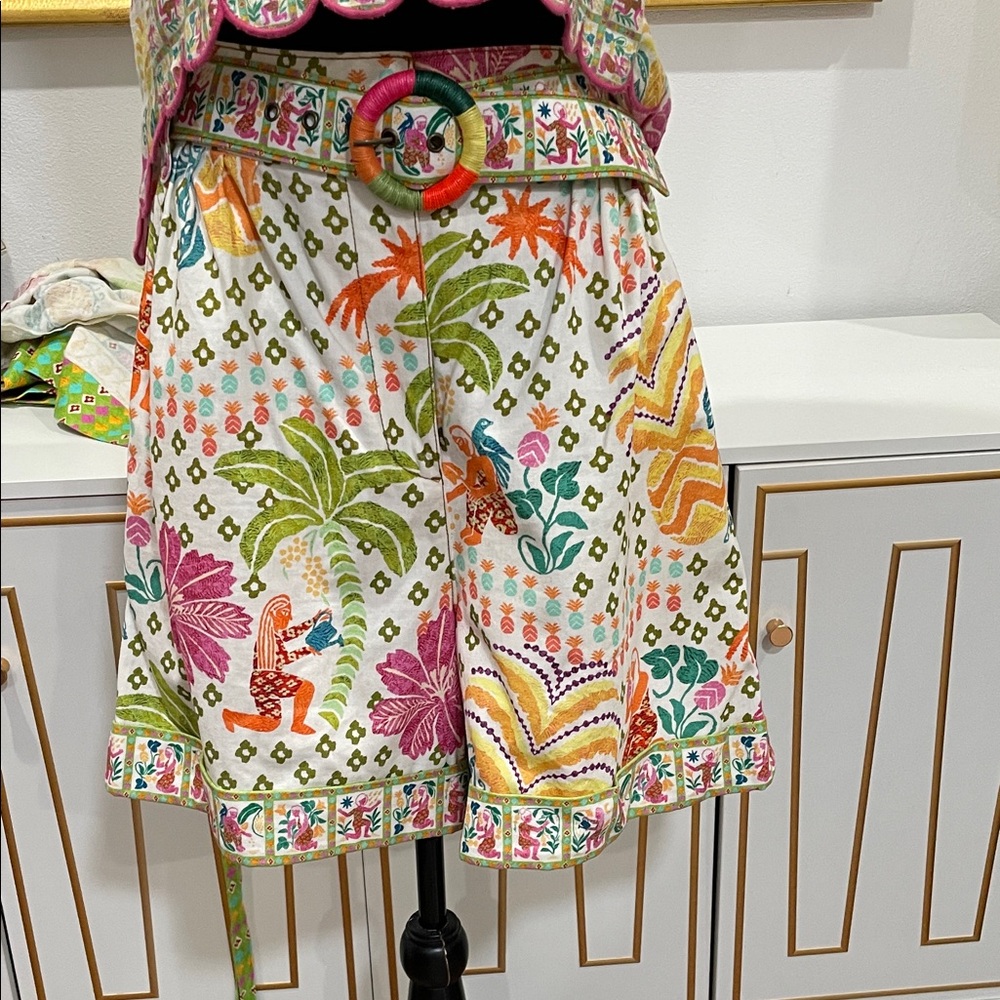 Tropical Embroidered Women’s Shorts in White with Multi-Color Print